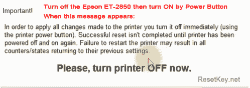 Confirmation message prompting to restart Epson ET-2850 printer after reset