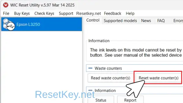 start reset waste counter epsonl3250 with trial key