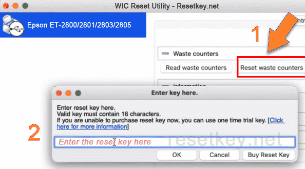Click Reset Waste counter button to reset Epson ET-2800 waste ink counter