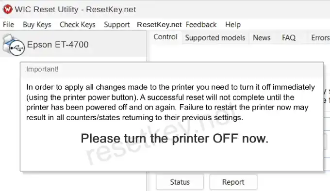 turn off the epson et 4700 to complete reset processing