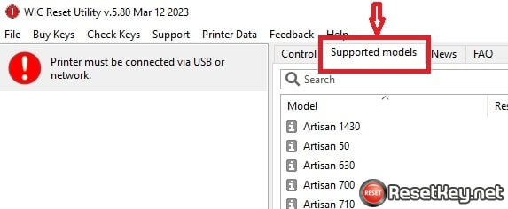WIC Reset – Check the supported functions for each printer